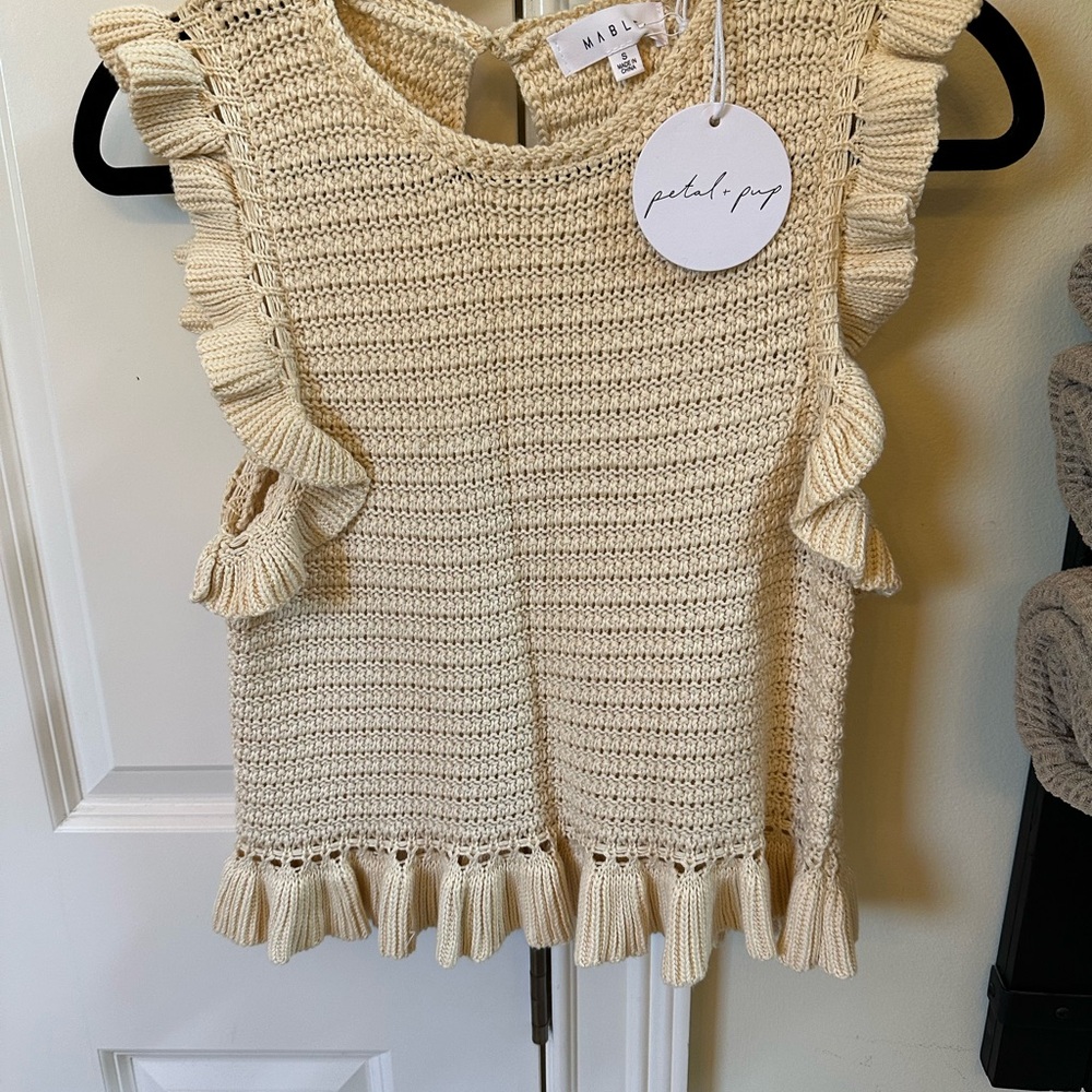 Petal & Pup Beige Crochet Ruffle Blouse NWT